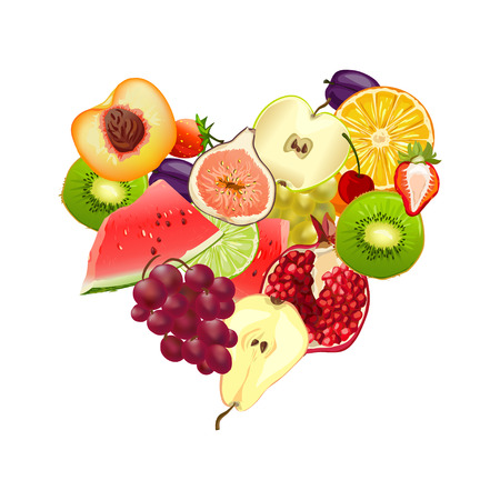 fruity heart. mix of different fruits. vector illustrationのイラスト素材