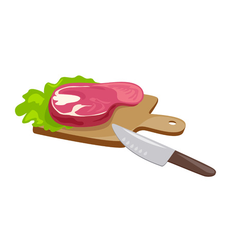 Steak on a wooden board with a knife. vector illustrationのイラスト素材