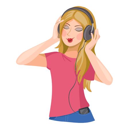 girl in headphones listening to music. vector illustrationのイラスト素材