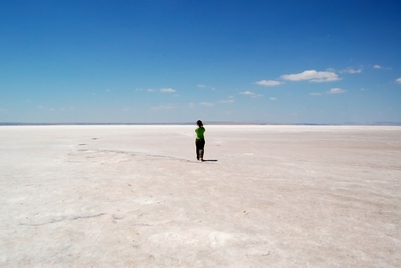 Woman at Salt lake in Konya, Turkeyの写真素材