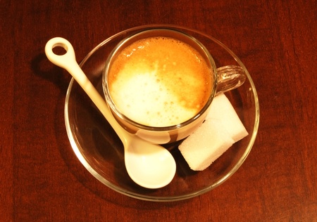 Cup of italian coffee with hot milkの写真素材