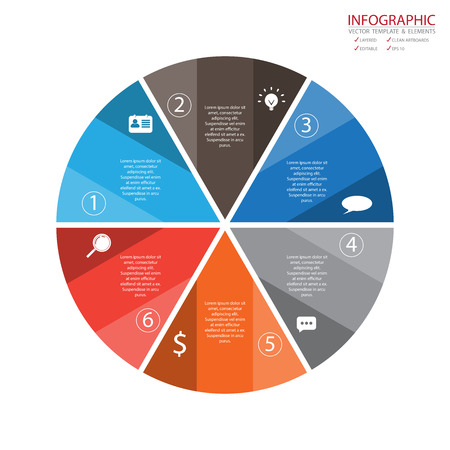 Vector circle arrows infographics set. Template for diagram, graph, presentation and chart. Business concept with 6 options, parts, steps or processes. Abstract background.のイラスト素材