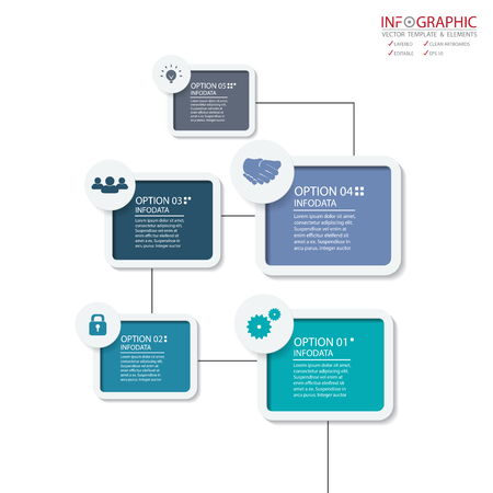 Vector abstract element infographics 5 option. Design for business or finance template layout, brochure, workflow, information or presentation and other. Can add infodata and icon. Abstract 3D vector.のイラスト素材