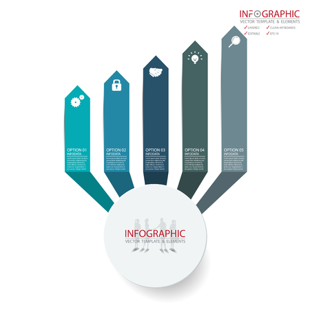 Vector abstract element infographics 5 option. Design for business finance template layout, brochure, workflow, information or presentation and other. Infographics timeline path. Abstract 3D vector.のイラスト素材