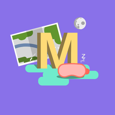 The letter of the alphabet - M. Map, moon, maskのイラスト素材