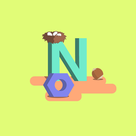 The letter of the alphabet - N. Nest, nutのイラスト素材