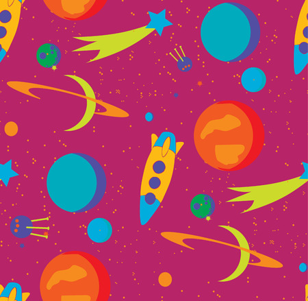 Seamless space pattern. Kid\'s elements for scrap-booking. Childish background. のイラスト素材