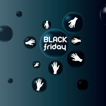 Sale on Black Friday. Black balls hands reach to buyのイラスト素材