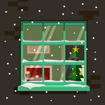 Winter holiday window. Vector illustrationのイラスト素材