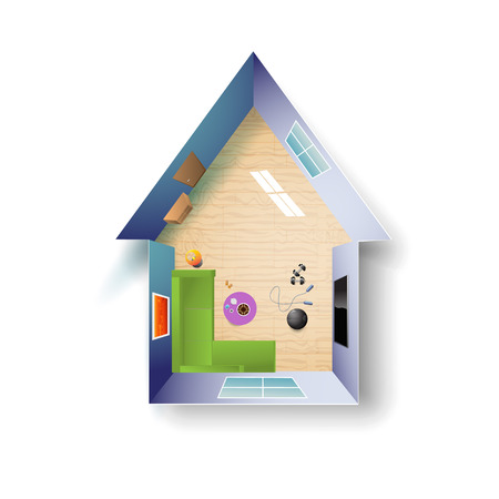 Living room view from above. Living in a box shaped houseのイラスト素材