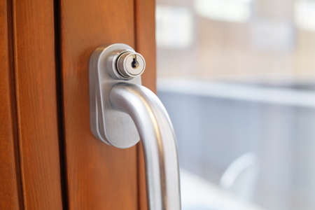 Door handle for glass balcony with lock.の写真素材