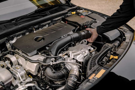 Interior of the car, car repair, service. Under the bumper of the car. Photos of the spare parts of the car.の写真素材