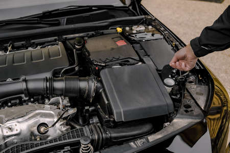 Interior of the car, car repair, service. Under the bumper of the car. Photos of the spare parts of the car.の写真素材