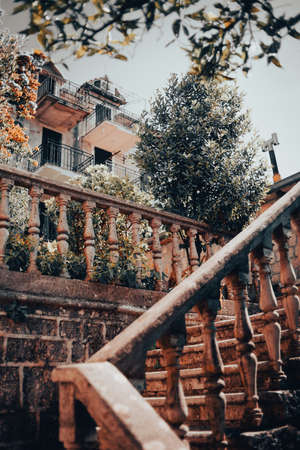 Nice alley, old stairs. Montenegro, stylish postcardの写真素材