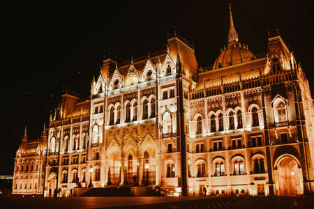 Hungary. Budapest. 12/14/2021. Hungarian Parliament building at night, night architecture of Budapestのeditorial素材