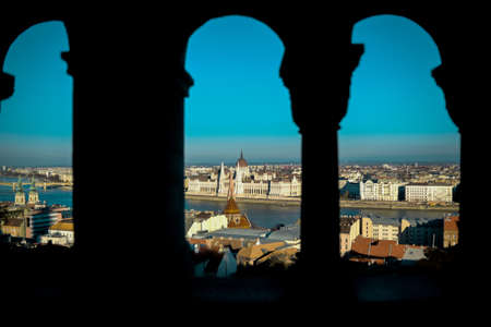 Hungary. Budapest. 12/14/2021. Hungarian Parliament building as seen from Fisherman's Bastionのeditorial素材