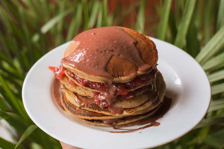 Homemade pancakes with nothing on the plate. Recipe for homemade pancakes, food in the kitchen, only...