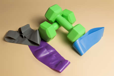 rubber bands on a nude background, sports healthの写真素材