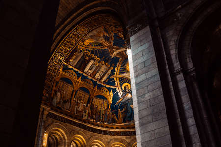 PARIS, FRANCE, 08/03/2022 Basilica SacrÃ©-Coeur church inside, incredible beauty place in Paris....