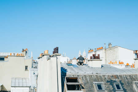 Paris, France. The architecture of the city and streets, beautiful houses and the city. postcardのeditorial素材
