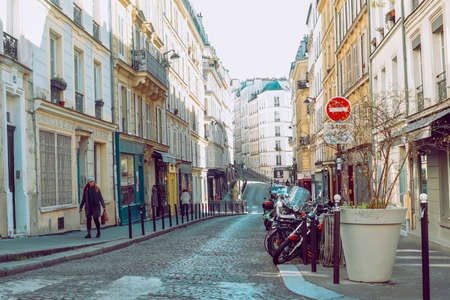 PARIS, FRANCE, 08.03.2022 The architecture of the city and streets, beautiful houses and the city. postcard live cityのeditorial素材