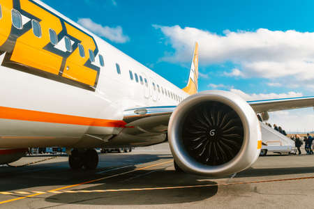 France. Paris. 10/03/2022. Ryanair plane at the airport. Airplane getting ready to take off People are landingのeditorial素材