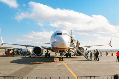 France. Paris. 10/03/2022. Buzz plane at the airport. Airplane getting ready to take off People are landingのeditorial素材