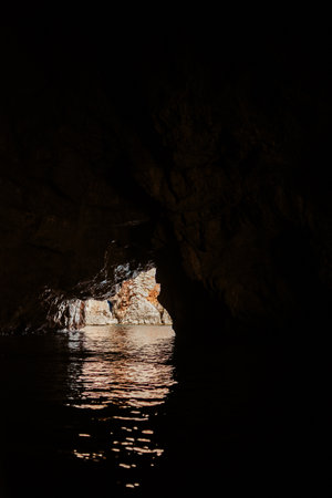 Montenegro. Kotor. 05.16.2022 blue cave, cave at sunset view from insideの写真素材