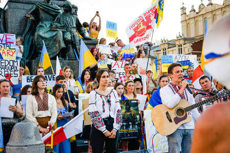 Cracow. Poland. 25/06/2022 International Peace Rally. Ukrainians ask to release defenders from Azovstal. War in Ukraine. Stay with Ukraineのeditorial素材