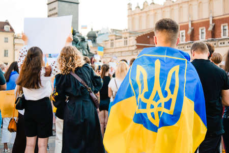 Cracow. Poland. 25/06/2022 International Peace Rally. Ukrainians ask to release defenders from Azovstal. War in Ukraine. Stay with Ukraineのeditorial素材