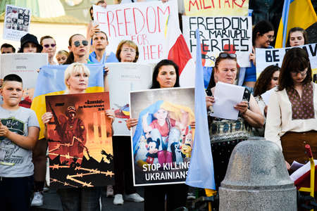 Cracow. Poland. 25/06/2022 International Peace Rally. Ukrainians ask to release defenders from Azovstal. War in Ukraine. Stay with Ukraineのeditorial素材