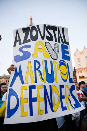 Cracow. Poland. 25/06/2022 International Peace Rally. Ukrainians ask to release defenders from Azovstal. War in Ukraine. Stay with Ukraineのeditorial素材