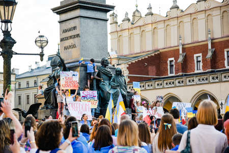 Cracow. Poland. 25/06/2022 International Peace Rally. Ukrainians ask to release defenders from Azovstal. War in Ukraine. Stay with Ukraineのeditorial素材