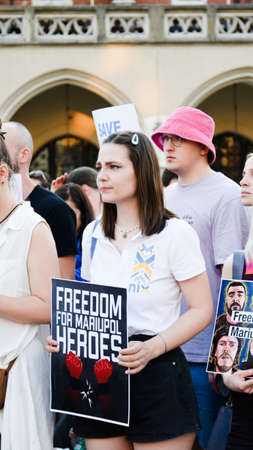 Cracow. Poland. 25/06/2022 International Peace Rally. Ukrainians ask to release defenders from Azovstal. War in Ukraine. Stay with Ukraineのeditorial素材