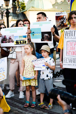 Cracow. Poland. 25/06/2022 International Peace Rally. Ukrainians ask to release defenders from Azovstal. War in Ukraine. Stay with Ukraineのeditorial素材