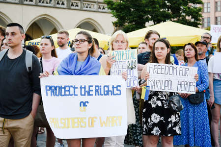 Cracow. Poland. 25/06/2022 International Peace Rally. Ukrainians ask to release defenders from Azovstal. War in Ukraine. Stay with Ukraineのeditorial素材