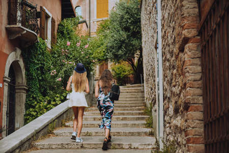 Streets of Verona Italy, empty city. Buildings and views. The beauty of the city girls tourists walk around the cityの写真素材