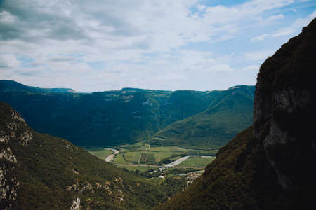 Mountains against the blue sky and beautiful greenery. Natureの写真素材