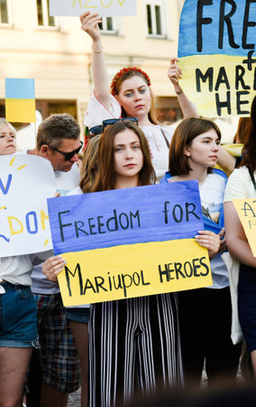 Cracow. Poland. 25/06/2022 International Peace Rally. Ukrainians ask to release defenders from Azovstal. War in Ukraine. Stay with Ukraineのeditorial素材