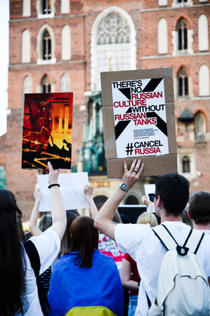 Cracow. Poland. 25/06/2022 International Peace Rally. Ukrainians ask to release defenders from Azovstal. War in Ukraine. Stay with Ukraineのeditorial素材