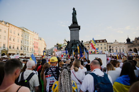 Cracow. Poland. 25/06/2022 International Peace Rally. Ukrainians ask to release defenders from Azovstal. War in Ukraine. Stay with Ukraineのeditorial素材