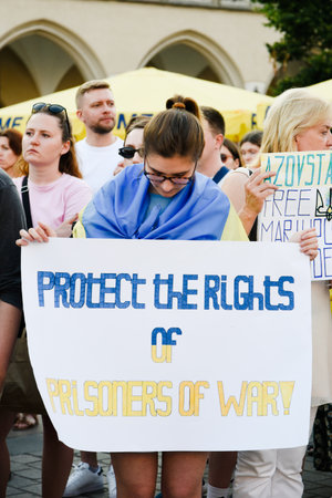 Cracow. Poland. 25/06/2022 International Peace Rally. Ukrainians ask to release defenders from Azovstal. War in Ukraine. Stay with Ukraineのeditorial素材