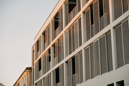 Architecture, part of the house against the sky. Nice industrial style. A piece of the house at...