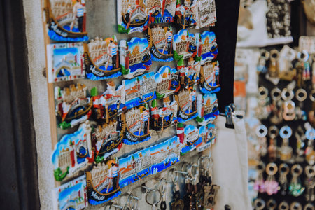 Venetian magnets in a shop in the city, traditions, souvenirsの写真素材