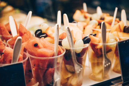 Glass with fruits, healthy eating, diet street foodの写真素材