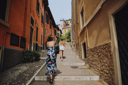 Streets of Verona Italy, empty city. Buildings and views. The beauty of the city girls tourists walk around the cityのeditorial素材