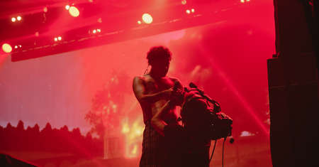 Hungary, Budapest, 12/08/2022 sziget festival Slowthai the singer performs on stage. Goes to kiss the camera and the viewerの写真素材