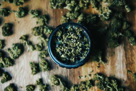 Marijuana buds with drugs, cbd and thc. Grinders and drugsの写真素材