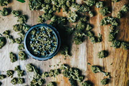 Marijuana buds with drugs, cbd and thc. Grinders and drugsの写真素材