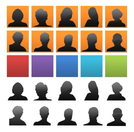 Complete set of colorful icons with silhouettes of peopleの写真素材